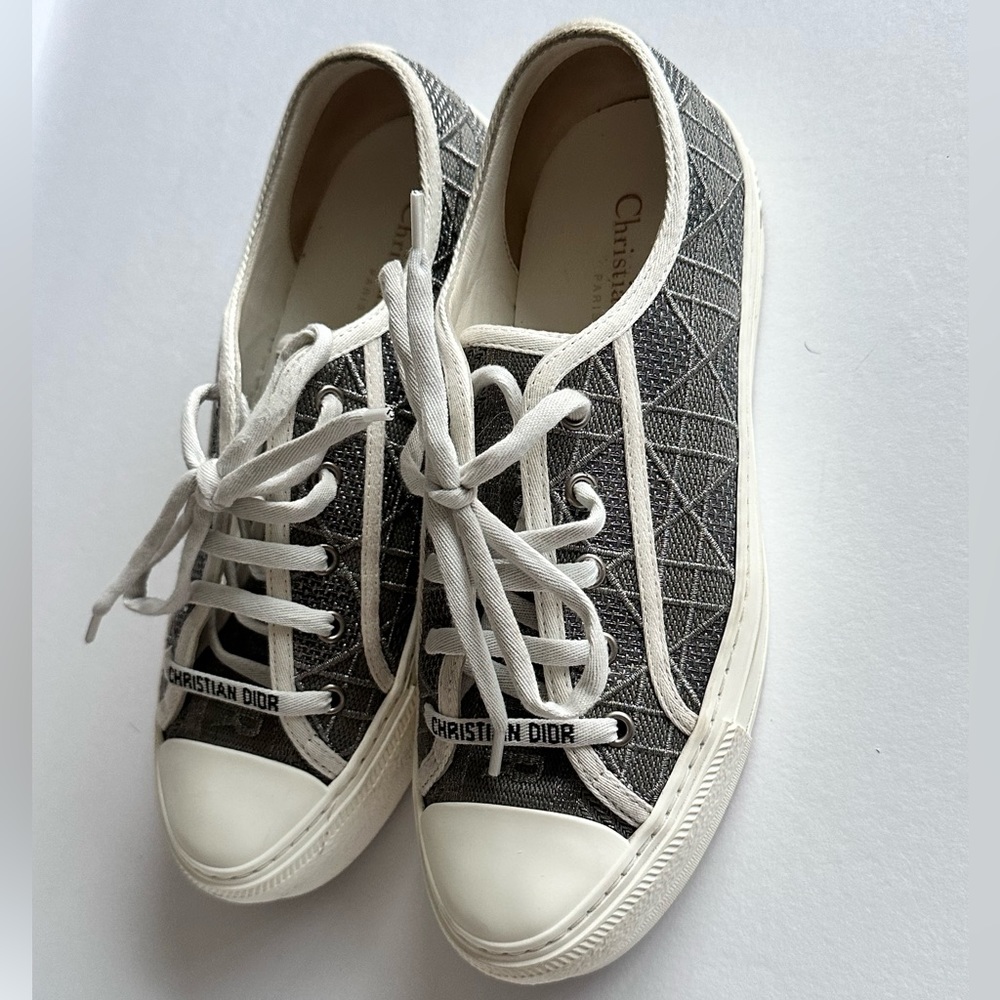 Metallic silver cannage motif Dior sneakers, 38.5 EU